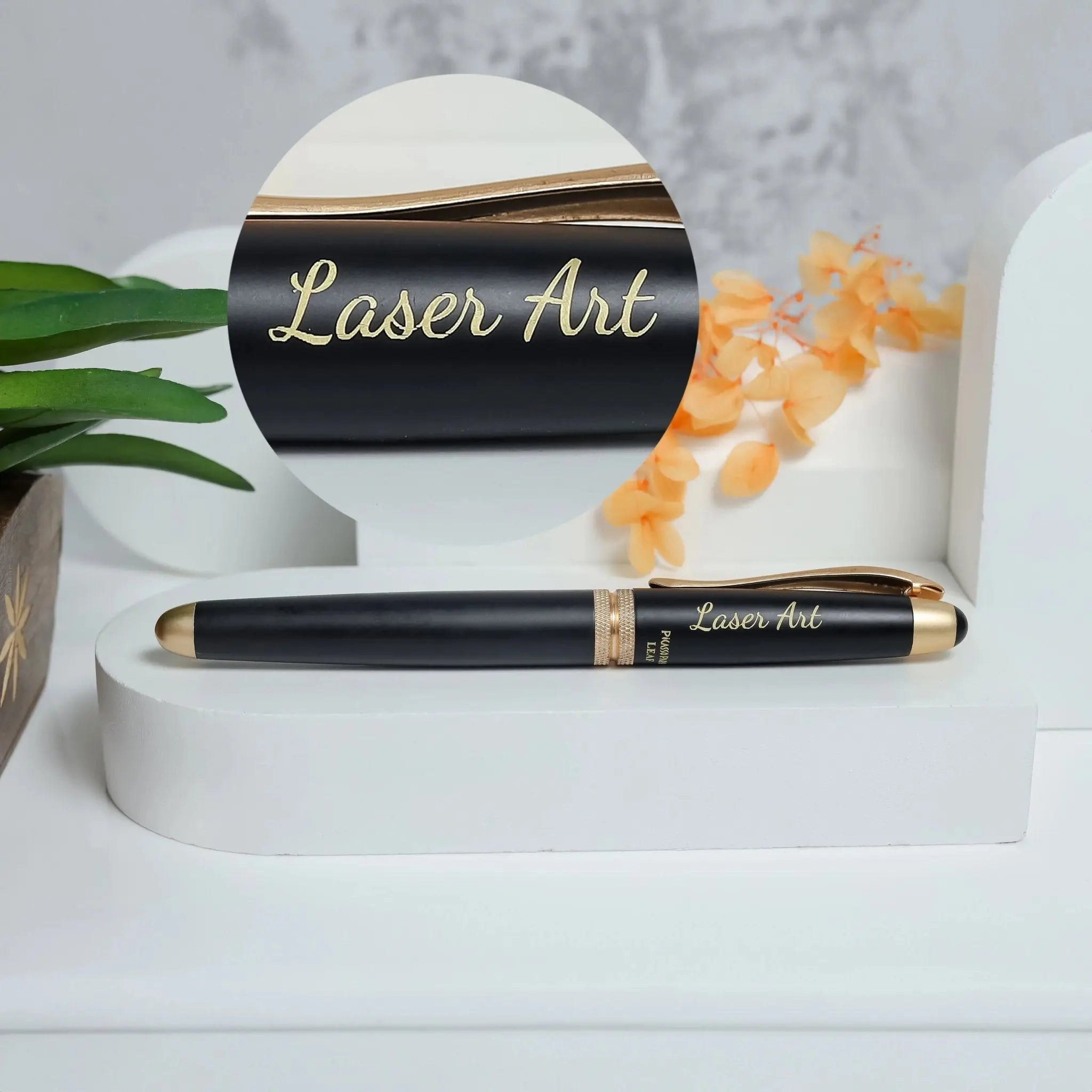 Personalized Executive Pen in Black with Golden Highlights and Mesh ...