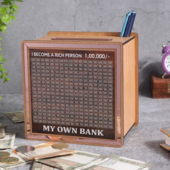 Money Bank Wooden with Savings Tracker | Goal-Oriented Money Saving Box for ₹1,00,000 | Durable Money Box for Kids & Adults | Smart Piggy Bank for Home Savings | Unique Gift Idea. (Bronze) Money Bank Wooden with Savings Tracker | Goal-Oriented Money Saving Box for ₹1,00,000 | Durable Money Box for Kids & Adults | Smart Piggy Bank for Home Savings | Unique Gift Idea. (Bronze)