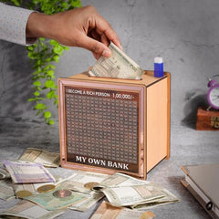 Money Bank Wooden with Savings Tracker | Goal-Oriented Money Saving Box for ₹1,00,000 | Durable Money Box for Kids & Adults | Smart Piggy Bank for Home Savings | Unique Gift Idea. (Bronze) Money Bank Wooden with Savings Tracker | Goal-Oriented Money Saving Box for ₹1,00,000 | Durable Money Box for Kids & Adults | Smart Piggy Bank for Home Savings | Unique Gift Idea. (Bronze)