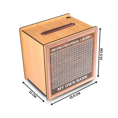 Money Bank Wooden with Savings Tracker | Goal-Oriented Money Saving Box for ₹1,00,000 | Durable Money Box for Kids & Adults | Smart Piggy Bank for Home Savings | Unique Gift Idea. (Bronze) Money Bank Wooden with Savings Tracker | Goal-Oriented Money Saving Box for ₹1,00,000 | Durable Money Box for Kids & Adults | Smart Piggy Bank for Home Savings | Unique Gift Idea. (Bronze)