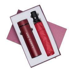 LASER ART Personalized Radiant Red Hot & Cold Bottle & Umbrella Gift Set - The Perfect Companion for Every Occasion