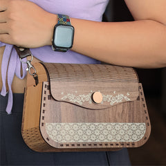 Laser Art Artisan Elegance: Handcrafted Wooden Clutches for Women - Unique Purse Designs with Lather belt for Every Occasion