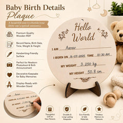 Photo Posing Props Newborn Baby Birth Details Milestone Plaque, Hello World Baby Announcement Board