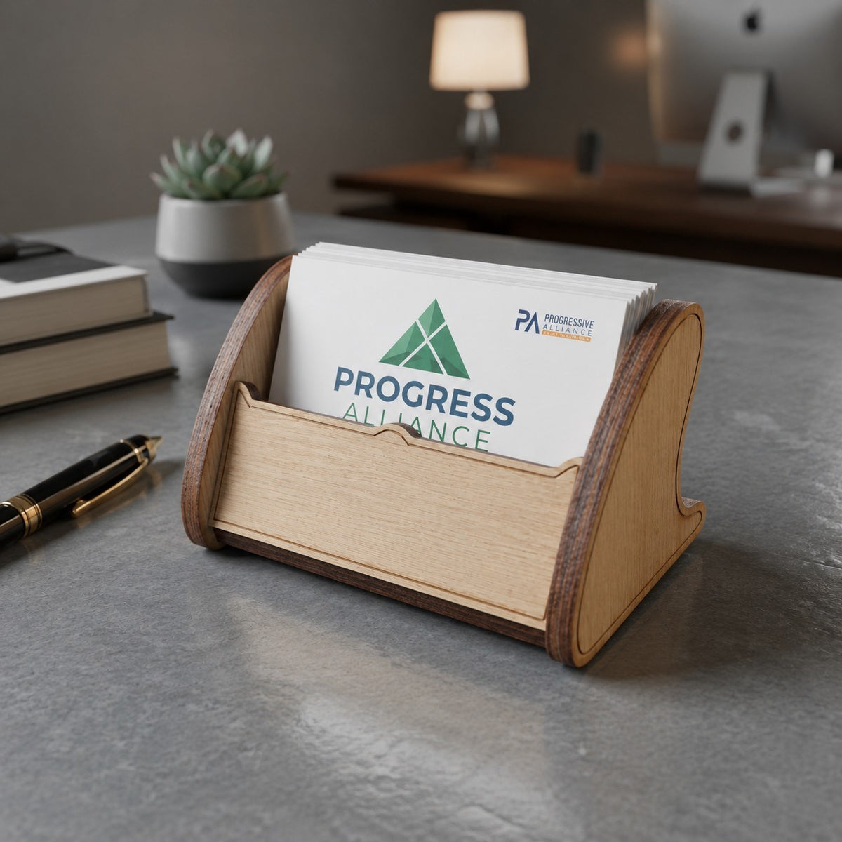 Business Card Stand for Office Desk | Wooden Card Organizer | Visiting Card Display Stand