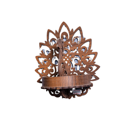 Handcrafted Lotus Wooden Wall Shelf – Decorative Designer Rack with Intricate Carving | Compact Round Base | Spiritual Home Décor | Ideal for Idols or Accents