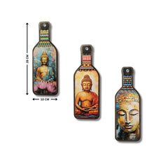 Meditating Gautam Buddha Wooden Wall Hanging | Spiritual Bottle-Shaped MDF Wall Art for Home, Living Room & Meditation Corners | UV Printed Signs & Plaques (Set Of 3)