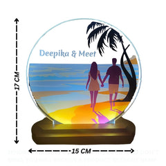LASER ART Personalized LED Acrylic Night Lamp | Beach Theme Couple Table Light | Customized Romantic Gift for Anniversary, Bedroom, Living Room & Valentine's Day