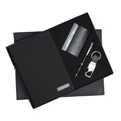 LASER ART Personalized 4-in-1 Black Leather Gift Set: Sophisticated Pen, Elegant Diary, Custom Key-Chain, and Sleek Card Holder – The Ultimate Professional Gift