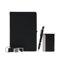 LASER ART Personalized 4-in-1 Black Leather Gift Set: Sophisticated Pen, Elegant Diary, Custom Key-Chain, and Sleek Card Holder – The Ultimate Professional Gift