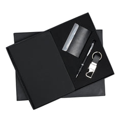 LASER ART Personalized 4-in-1 Black Leather Gift Set: Sophisticated Pen, Elegant Diary, Custom Key-Chain, and Sleek Card Holder – The Ultimate Professional Gift