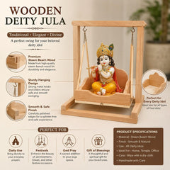 Wooden Deity Jhula for Laddu Gopal, Bal Gopal, Krishna Ji & all Idols | Handcrafted Pooja Swing for Home Temple, Mandir Décor & Festivals