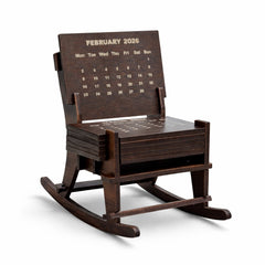 Handcrafted Wooden Rocking Chair Desk Calendar 2026 – Unique DIY Miniature Furniture Monthly Planner for Home Office Decor, Bookshelf Accessory, and Corporate Gifting – Premium Compact Wood Craft Desktop Organizer & New Year Gift