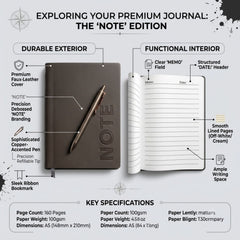 Premium A5 Leather Diary Notebook with Metal Pen | Hardcover Journal | Grey Executive Notebook