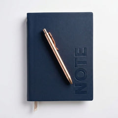 Premium A5 Navy Blue Leather Diary Notebook with Metal Pen | Executive Journal for Office, Business & Personal Use