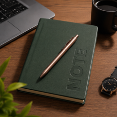 A5 Premium Green Leather Diary Notebook with Metal Ball Pen | Executive Journal for Office, Business, Meetings & Personal Use