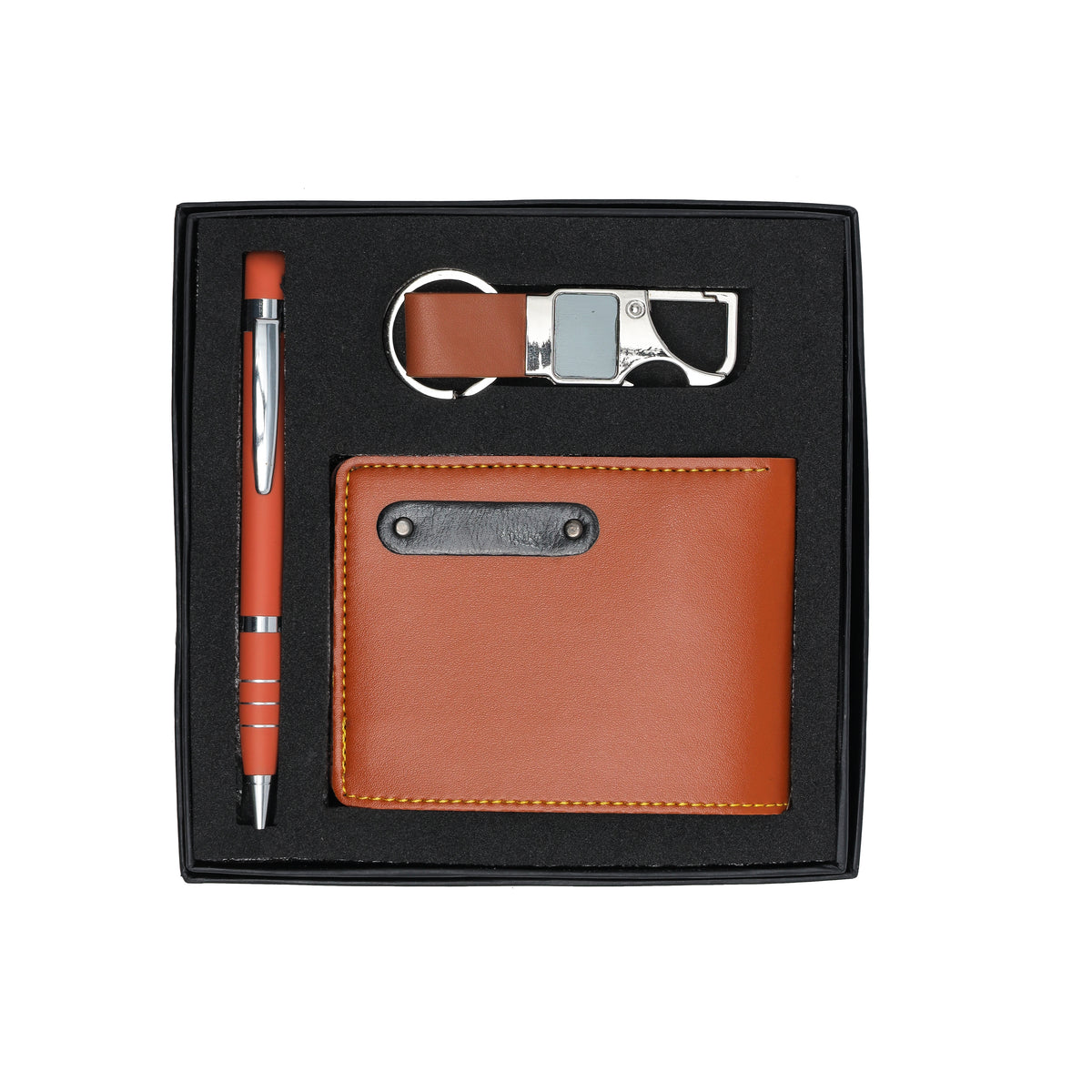 LASER ART Personalized Men's Essentials Gift Set: Premium Brown Leather Wallet, Elegant Pen, and Custom Key-Chain – The Gift for The Modern Gentleman