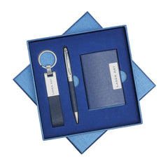 LASER ART Personalized Blue Elegance Gift Set: Premium Card Holder, Sophisticated Pen, and Custom Key-Chain – The Gift for The Discerning Individual