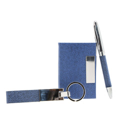 LASER ART Personalized Blue Elegance Gift Set: Premium Card Holder, Sophisticated Pen, and Custom Key-Chain – The Gift for The Discerning Individual