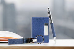 LASER ART Personalized Blue Elegance Gift Set: Premium Card Holder, Sophisticated Pen, and Custom Key-Chain – The Gift for The Discerning Individual