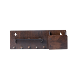 "Classic Wooden Key Holder – Wall Mounted Organizer with 5 Hooks, Letter Slot & Shelf – Minimalist Dark Finish Key Stand for Home, Office & Entryway"