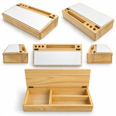 Pine wood multipurpose desk organizer with white board.