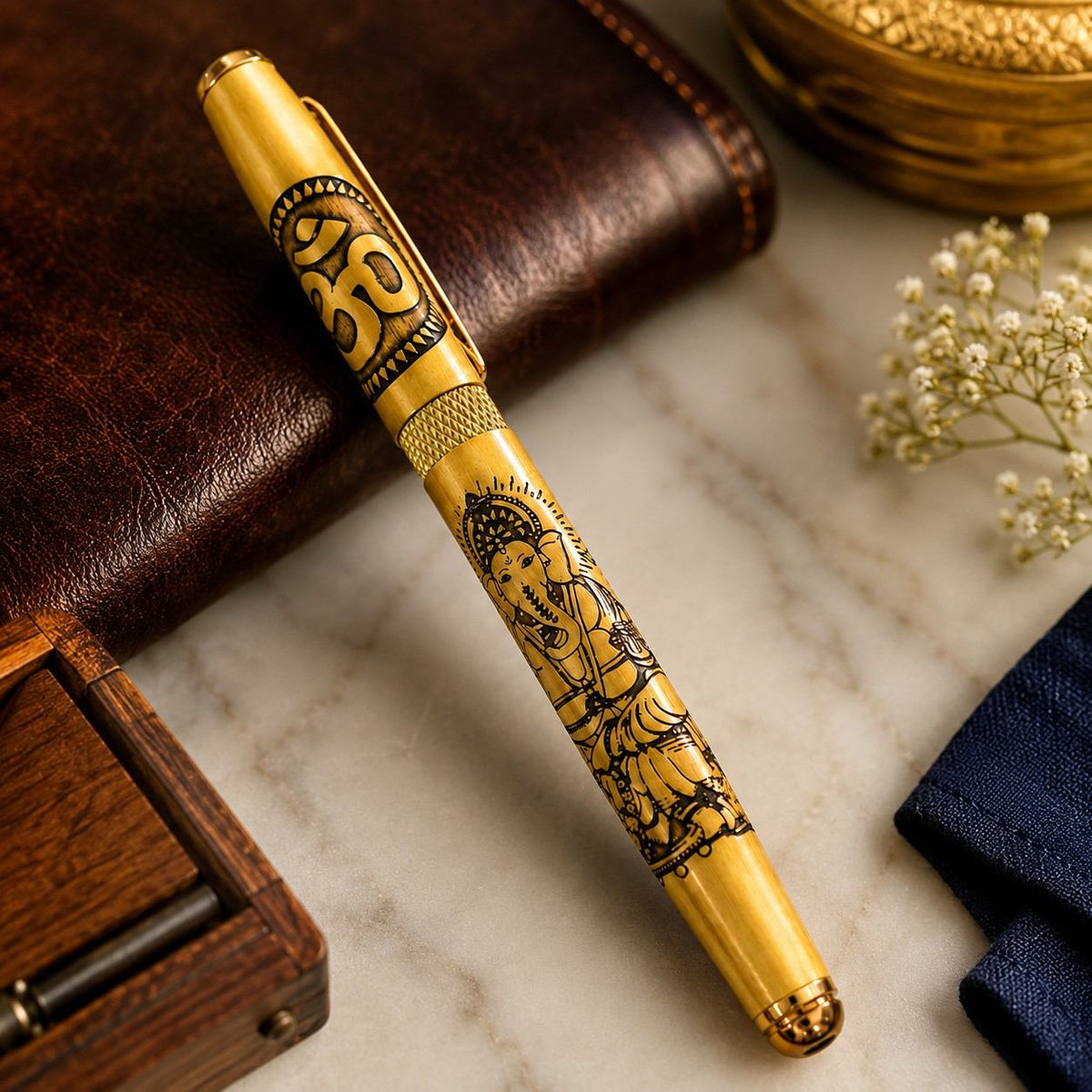 Ganesha Engraved Roller Ball Pen