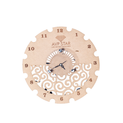 Designer MDF Wall Clock | AVP Star Branded Clock | Decorative Cutwork Pattern | Silent Movement | Artistic Décor Piece | Round Shape | Elegant Wooden Finish