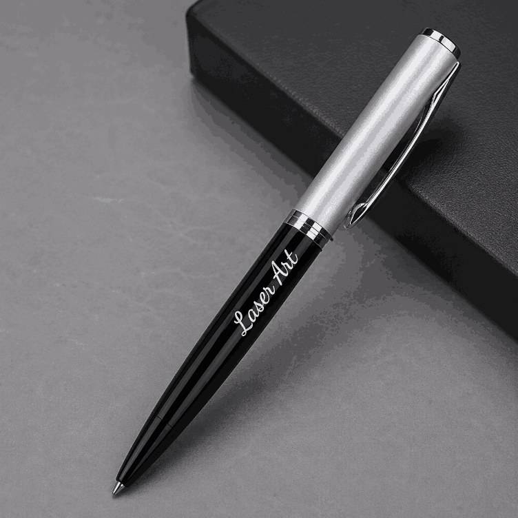 Personalized Pen with Name Engraving |  Premium Metal Black with Grey Custom Ball Pen