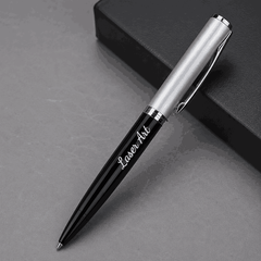 Personalized Pen with Name Engraving |  Premium Metal Black with Grey Custom Ball Pen