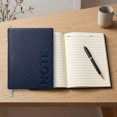 Premium A5 Navy Blue Leather Diary Notebook with Metal Pen | Executive Journal for Office, Business & Personal Use