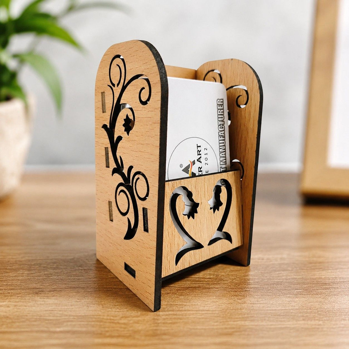 Designer Business Card Stand for Office Table | Laser Cut Decorative Card Organizer