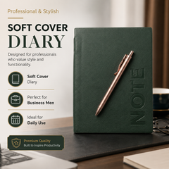 A5 Premium Green Leather Diary Notebook with Metal Ball Pen | Executive Journal for Office, Business, Meetings & Personal Use