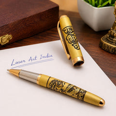 Shivaji Maharaj Engraved On Golden Metal Body Ballpoint Pen With Arrow Design Clip & Blue Refill