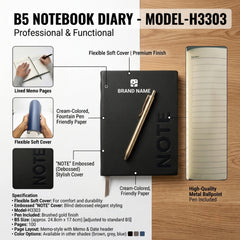 A5 Hardcover Leather Diary with Pen – Black Executive Notebook