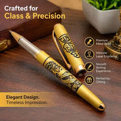 Shivaji Maharaj Engraved On Golden Metal Body Ballpoint Pen With Arrow Design Clip & Blue Refill