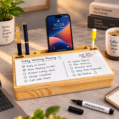 Pine wood multipurpose desk organizer with white board.