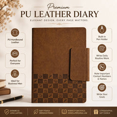 PU Leather Diary Notebook – 200 Pages Premium Journal for Daily Writing, Work Notes, Goals, Planning & Personal Journal | Elegant Hardcover Notebook for Men & Women
