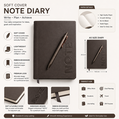 Premium A5 Leather Diary Notebook with Metal Pen | Hardcover Journal | Grey Executive Notebook