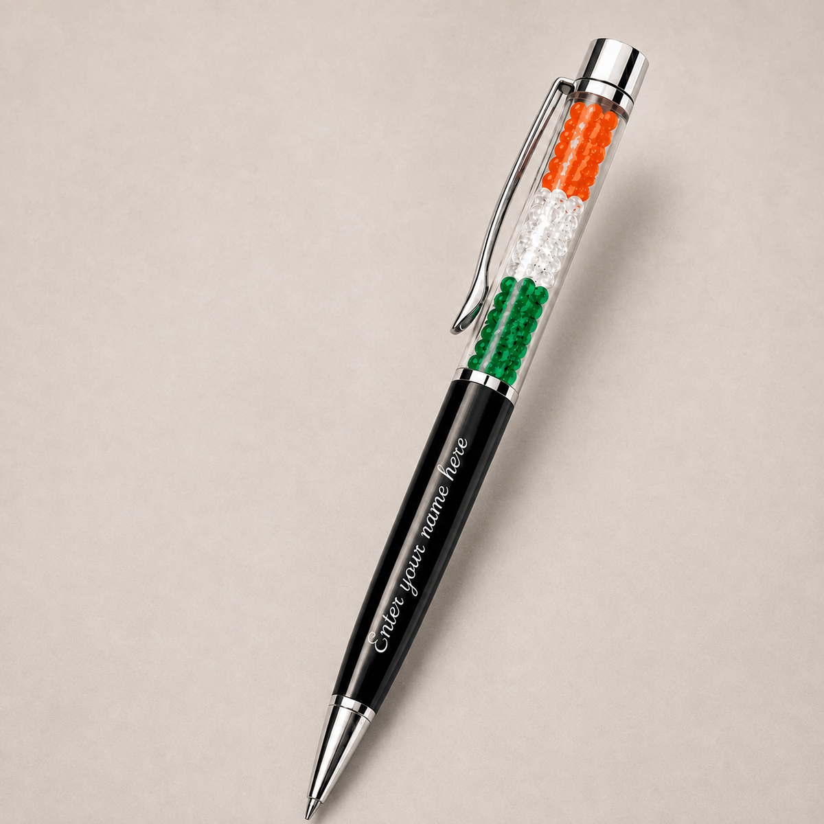 Personalized Indian Tricolor Crystal Pen | Custom Name Gift Pen