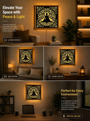 Buddha LED Wall Decor Frame | Illuminated Buddha Wall Hanging with Warm Yellow Light | Wooden Meditation Wall Art | Home Temple Decor