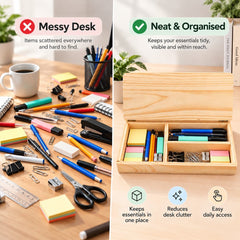 Pine wood multipurpose desk organizer with white board.