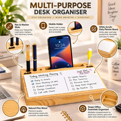 Pine wood multipurpose desk organizer with white board.