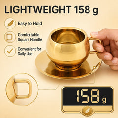 Luxury Gold-Plated Stainless Steel Tea Cup and Saucer - Elegant Drinkware Combo Idol for Home & Gifting for Every Occasion
