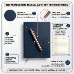 Premium A5 Navy Blue Leather Diary Notebook with Metal Pen | Executive Journal for Office, Business & Personal Use