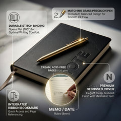 A5 Hardcover Leather Diary with Pen – Black Executive Notebook