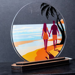 LASER ART Personalized LED Acrylic Night Lamp | Beach Theme Couple Table Light | Customized Romantic Gift for Anniversary, Bedroom, Living Room & Valentine's Day