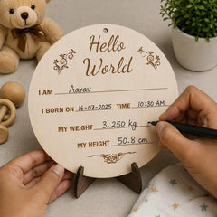 Photo Posing Props Newborn Baby Birth Details Milestone Plaque, Hello World Baby Announcement Board