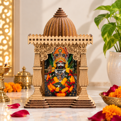 Divine Miniature Temple - Sustainable Engineered Wood Pine, Compact Design for Creativity & Spiritual Insight, Featuring Lord Khatu Shyam , 10cm x 7.5cm x 4.5cm