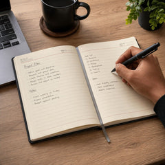 PU Leather Diary Notebook – 200 Pages Premium Journal for Daily Writing, Work Notes, Goals, Planning & Personal Journal | Elegant Hardcover Notebook for Men & Women