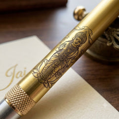 Laxmi & Shub Labh Engraved On Metal Body Rollerball Pen With Golden Trims & Blue Refill (Blue)